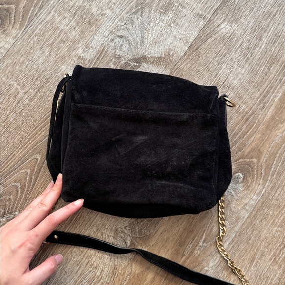 Elegant Black Suede Chain Shoulder Bag